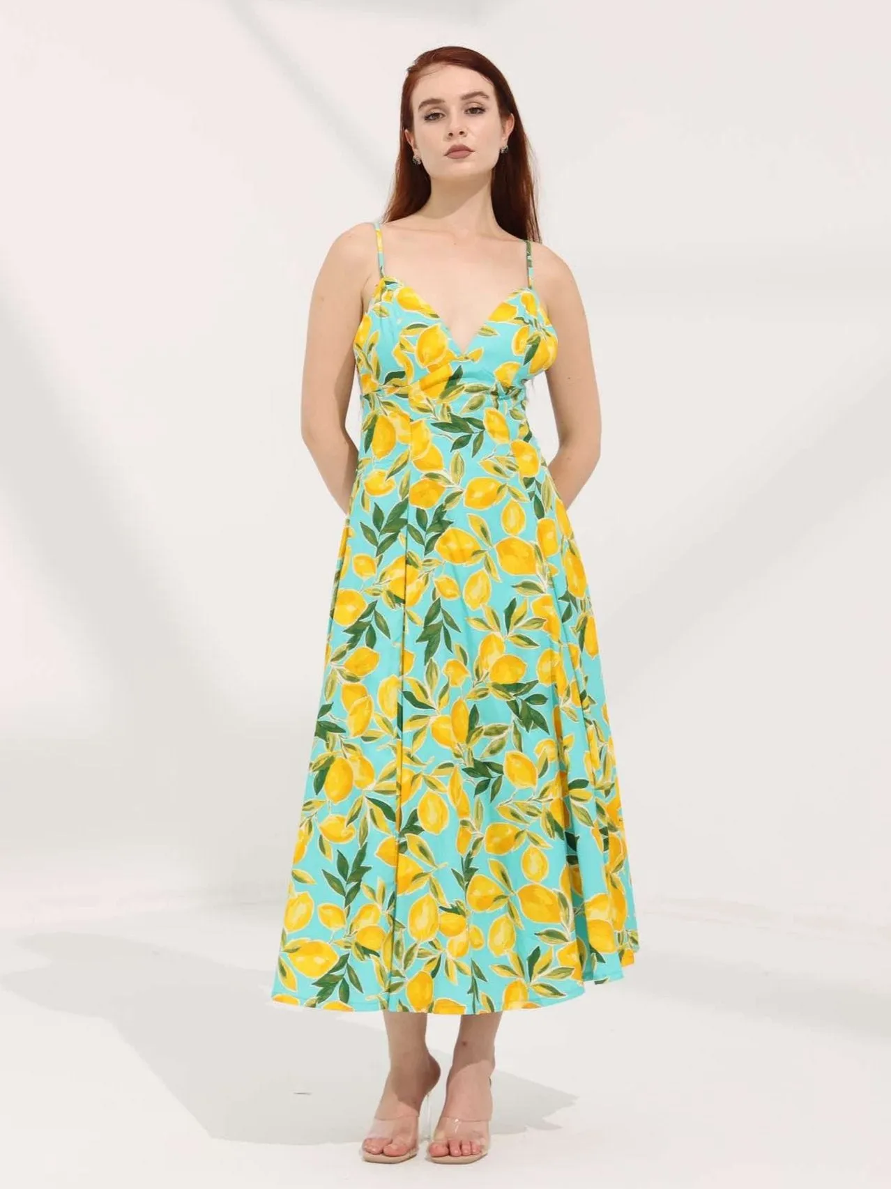 Lemon Print Open Back Dress