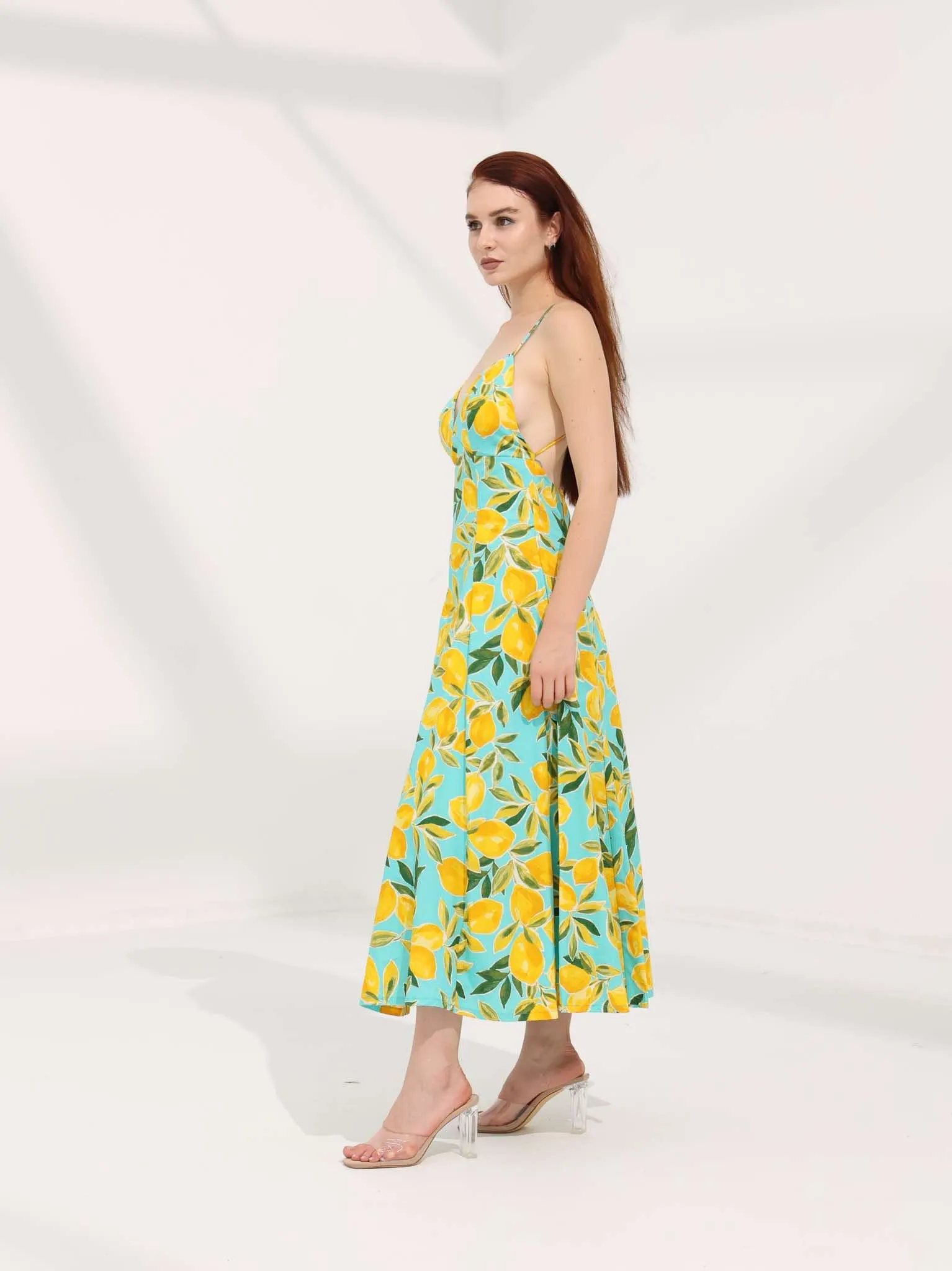 Lemon Print Open Back Dress