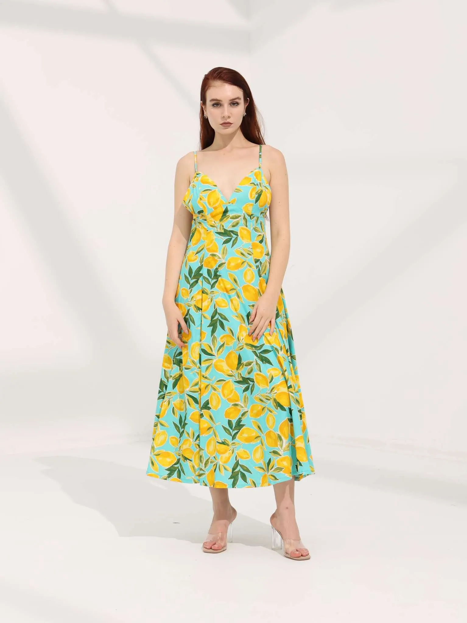 Lemon Print Open Back Dress