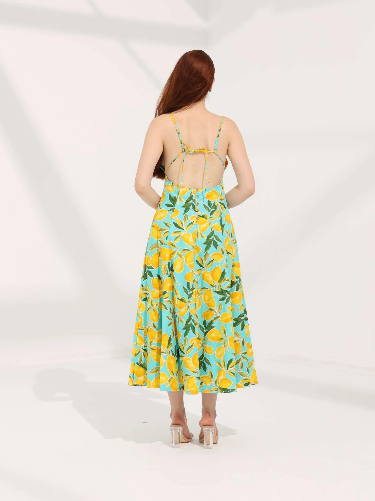 Lemon Print Open Back Dress