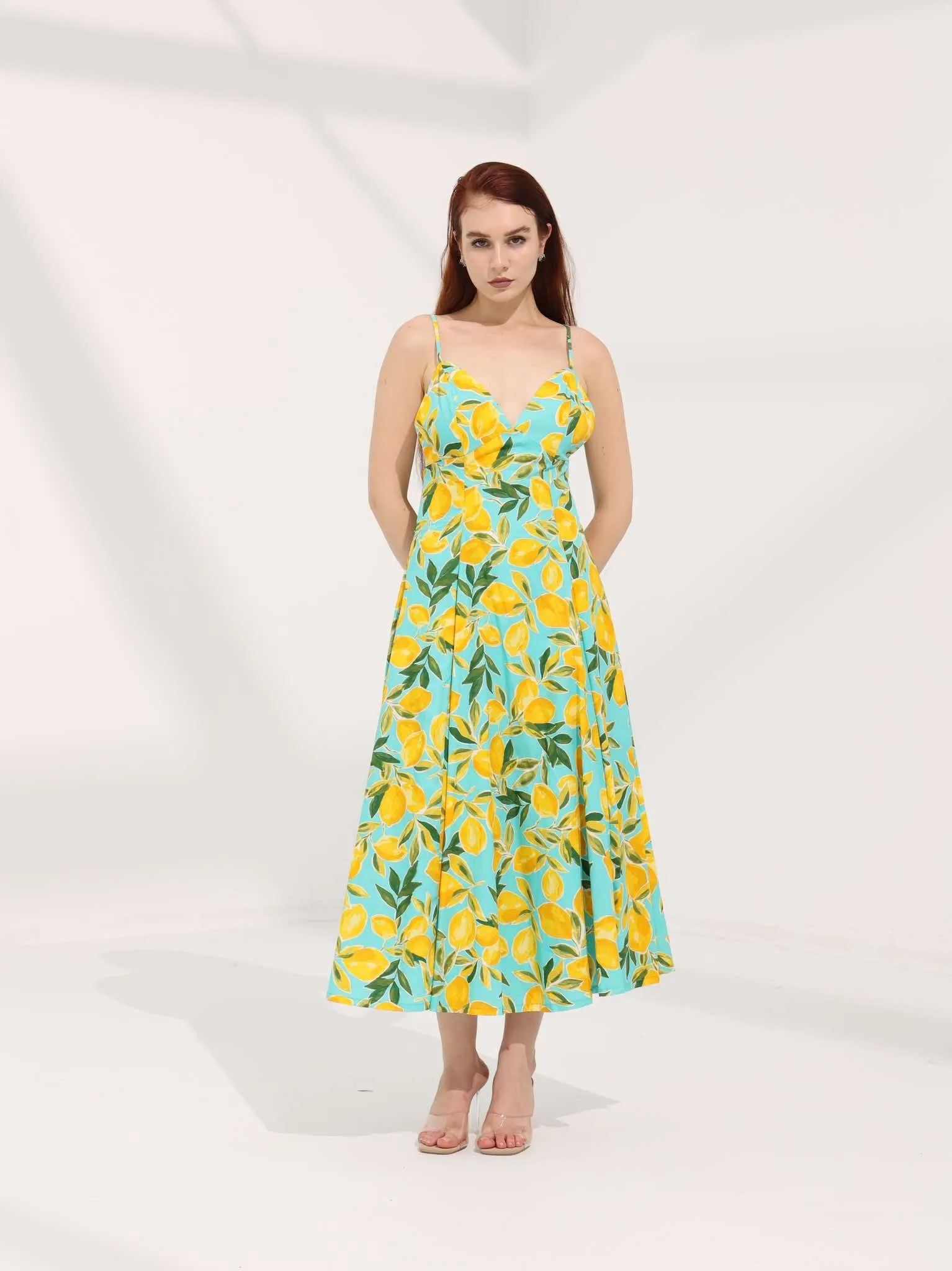 Lemon Print Open Back Dress