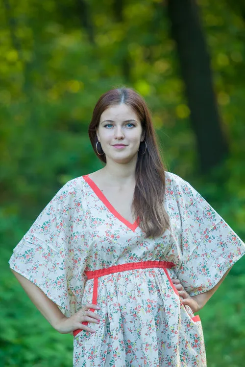 Light Yellow Breezy Bohemian Style Caftan in Tiny Blossoms Pattern