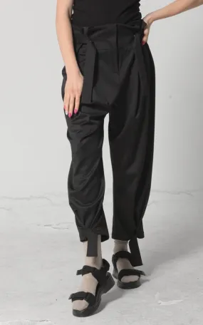 Loose Black Pants With Strips Detail