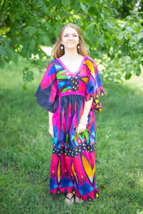 Magenta Breezy Bohemian Style Caftan in Glowing Flame Pattern