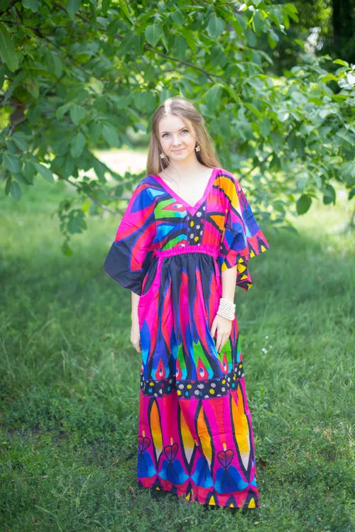 Magenta Breezy Bohemian Style Caftan in Glowing Flame Pattern