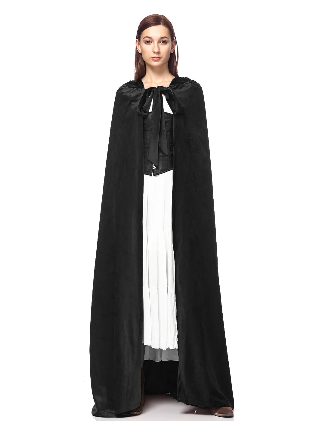 Medieval Fairytale Tie-Hood Seude Velvet Cape