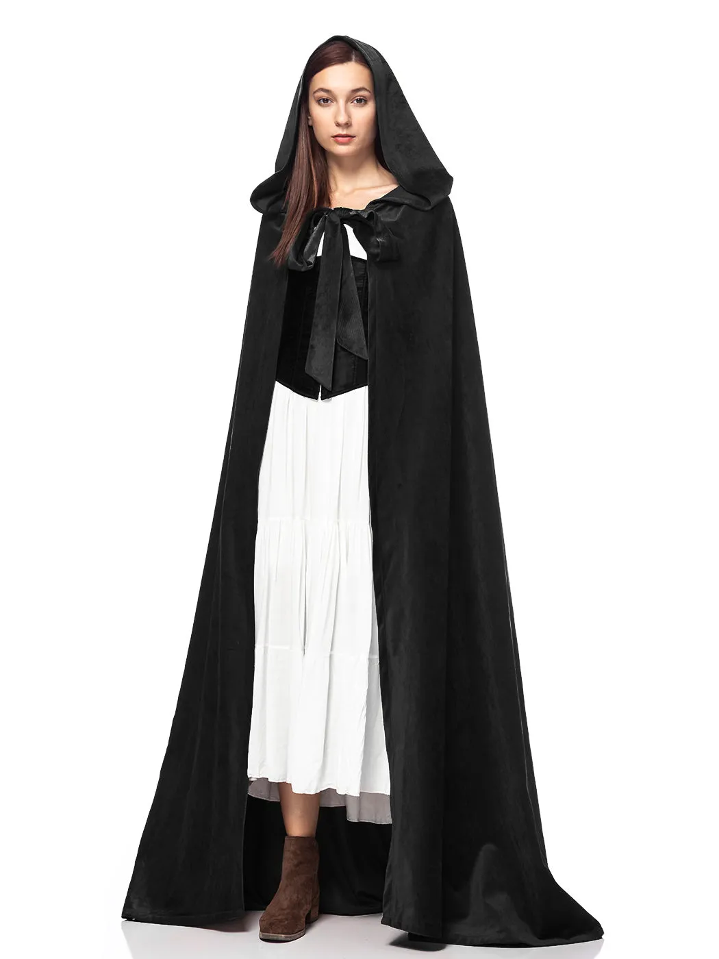 Medieval Fairytale Tie-Hood Seude Velvet Cape