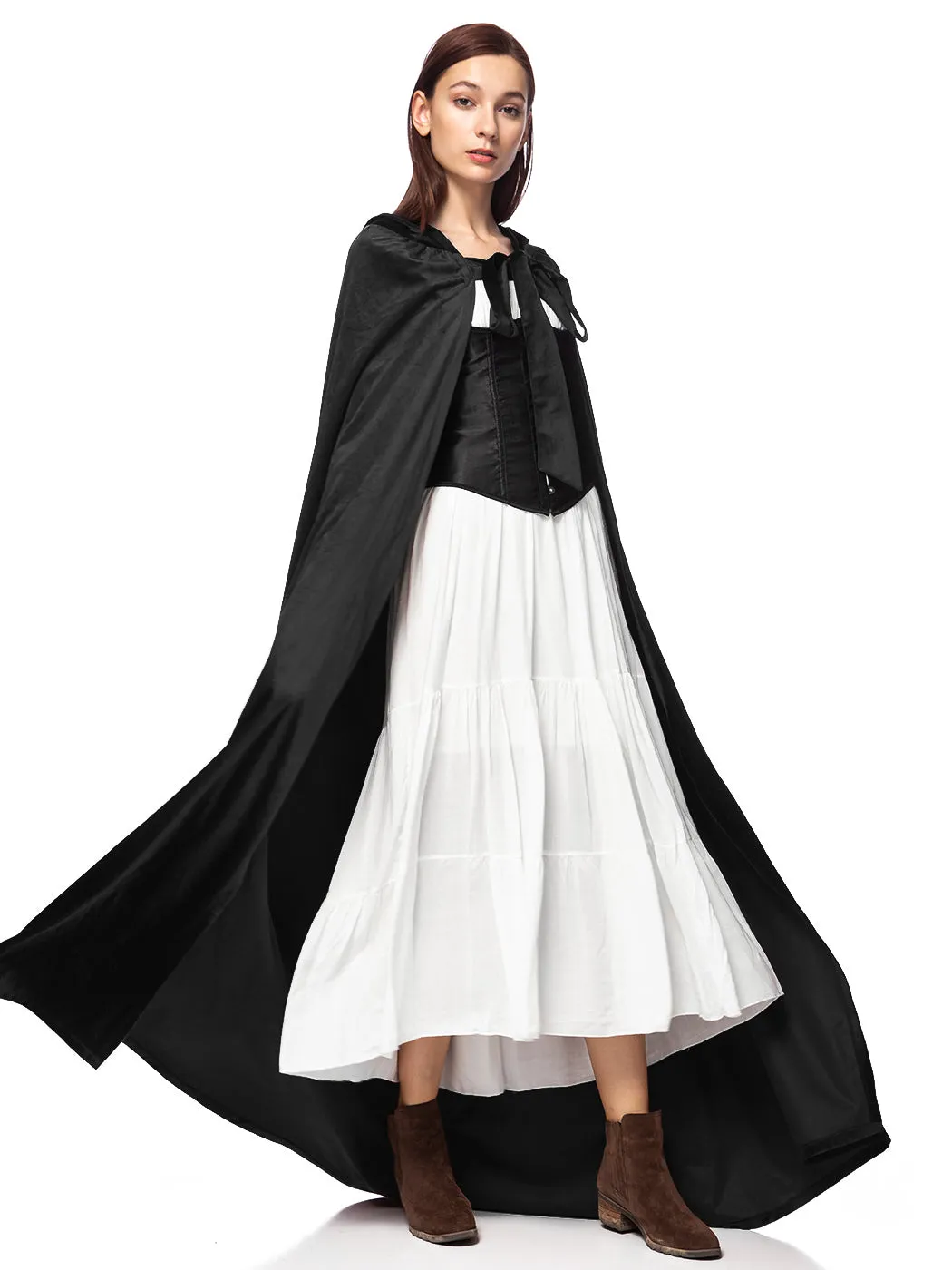 Medieval Fairytale Tie-Hood Seude Velvet Cape