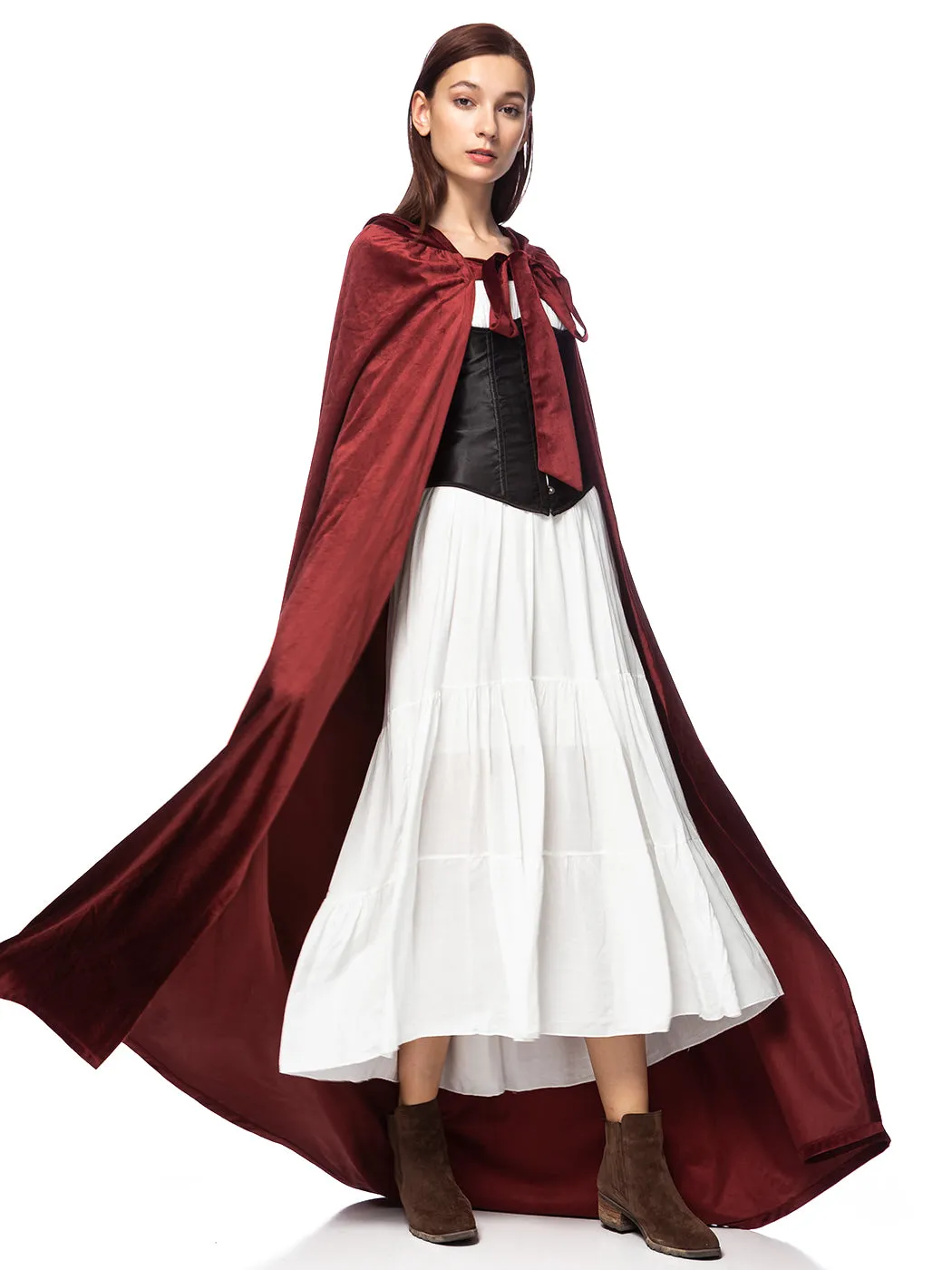 Medieval Fairytale Tie-Hood Seude Velvet Cape