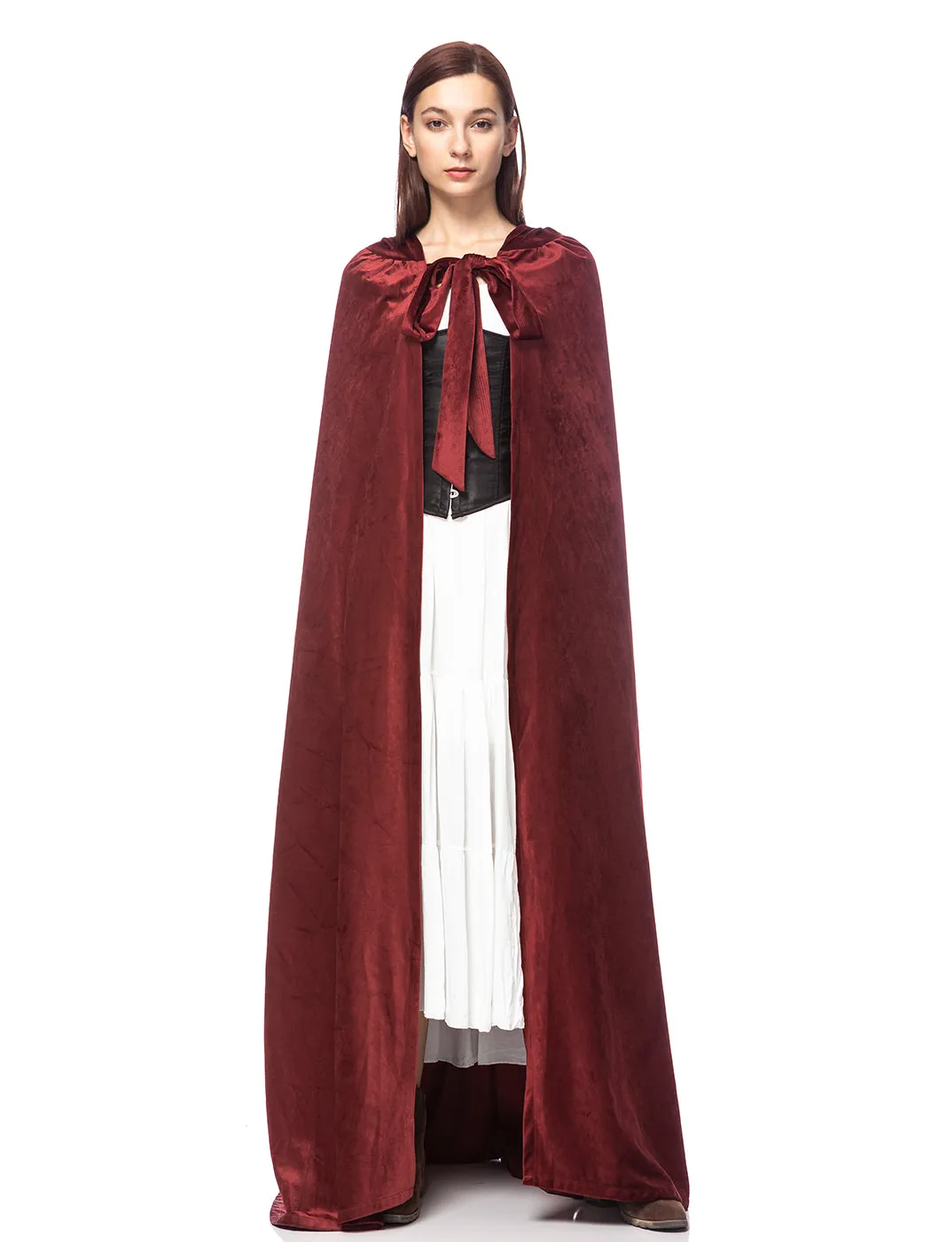 Medieval Fairytale Tie-Hood Seude Velvet Cape