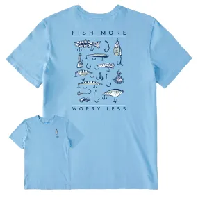 Men's Fish More Worry Less Hooks and Tackle Short Sleeve Tee