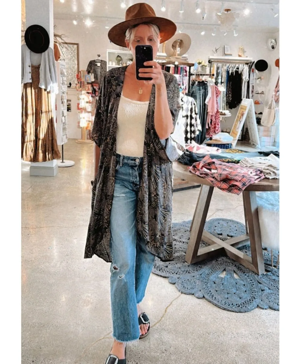 Metallic Print Pocket Kimono