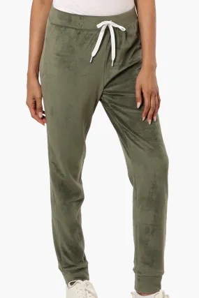 Mikk Tie Waist Velour Plush Pajama Pants - Olive