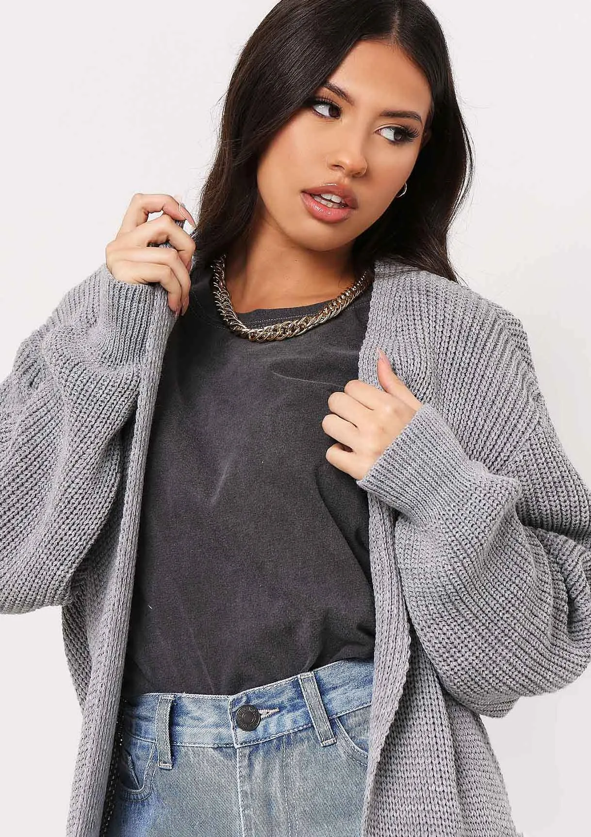 Nathalie Charcoal Balloon Sleeve Knitted Cardigan