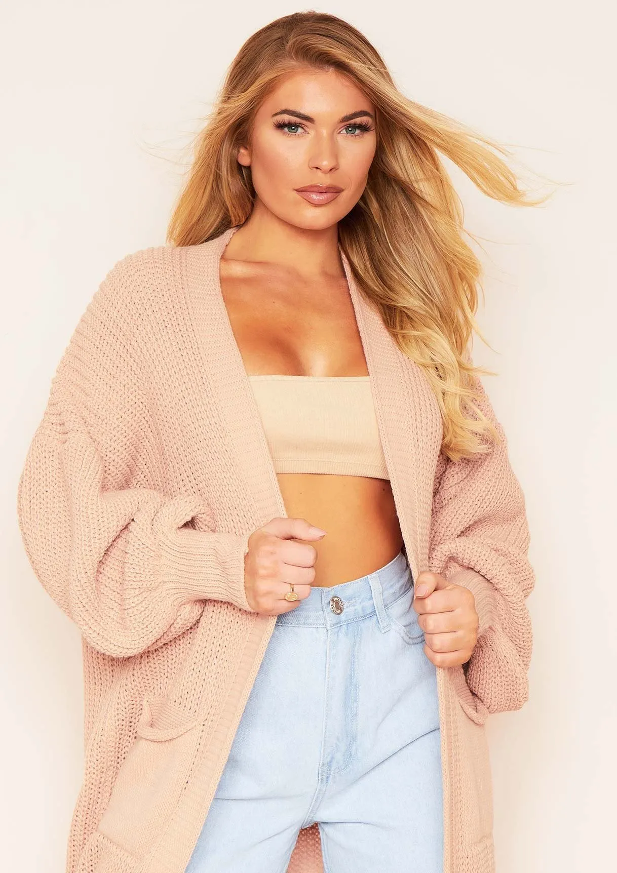 Nathalie Nude Balloon Sleeve Knitted Cardigan