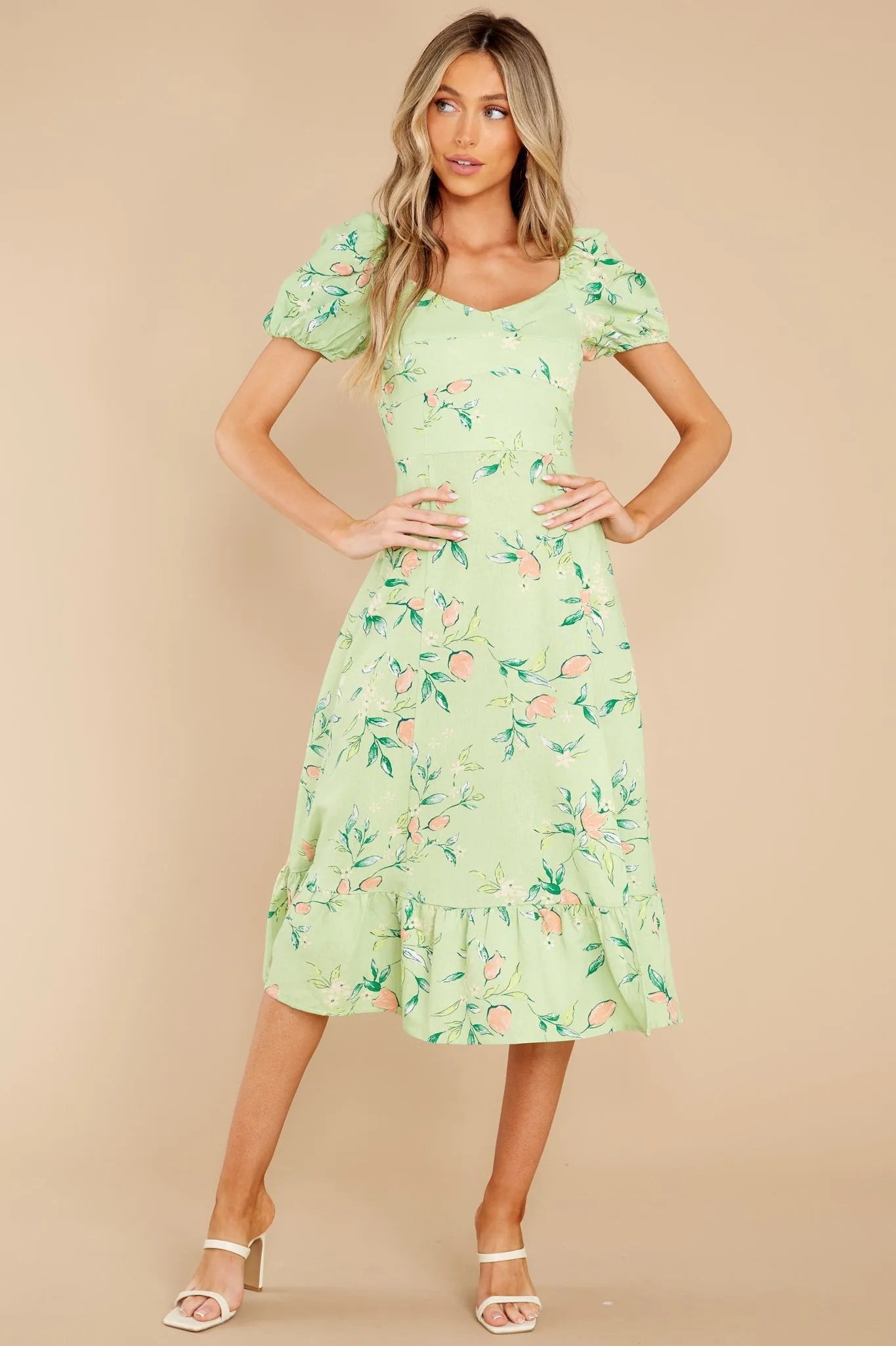 Oh So Fresh Pastel Green Floral Print Midi Dress