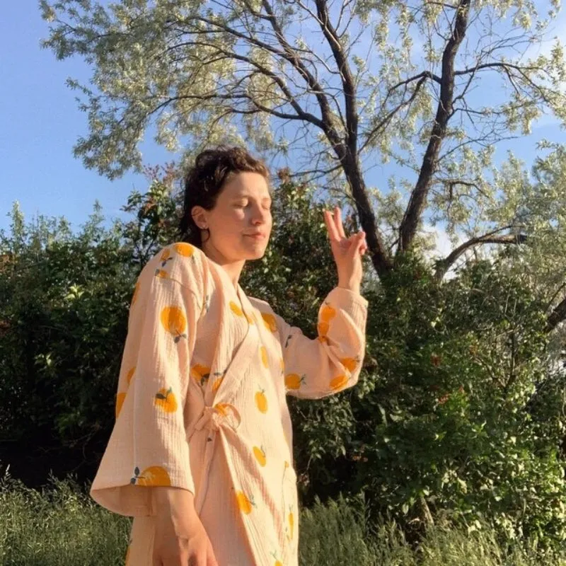 Orange Print Robe For Women