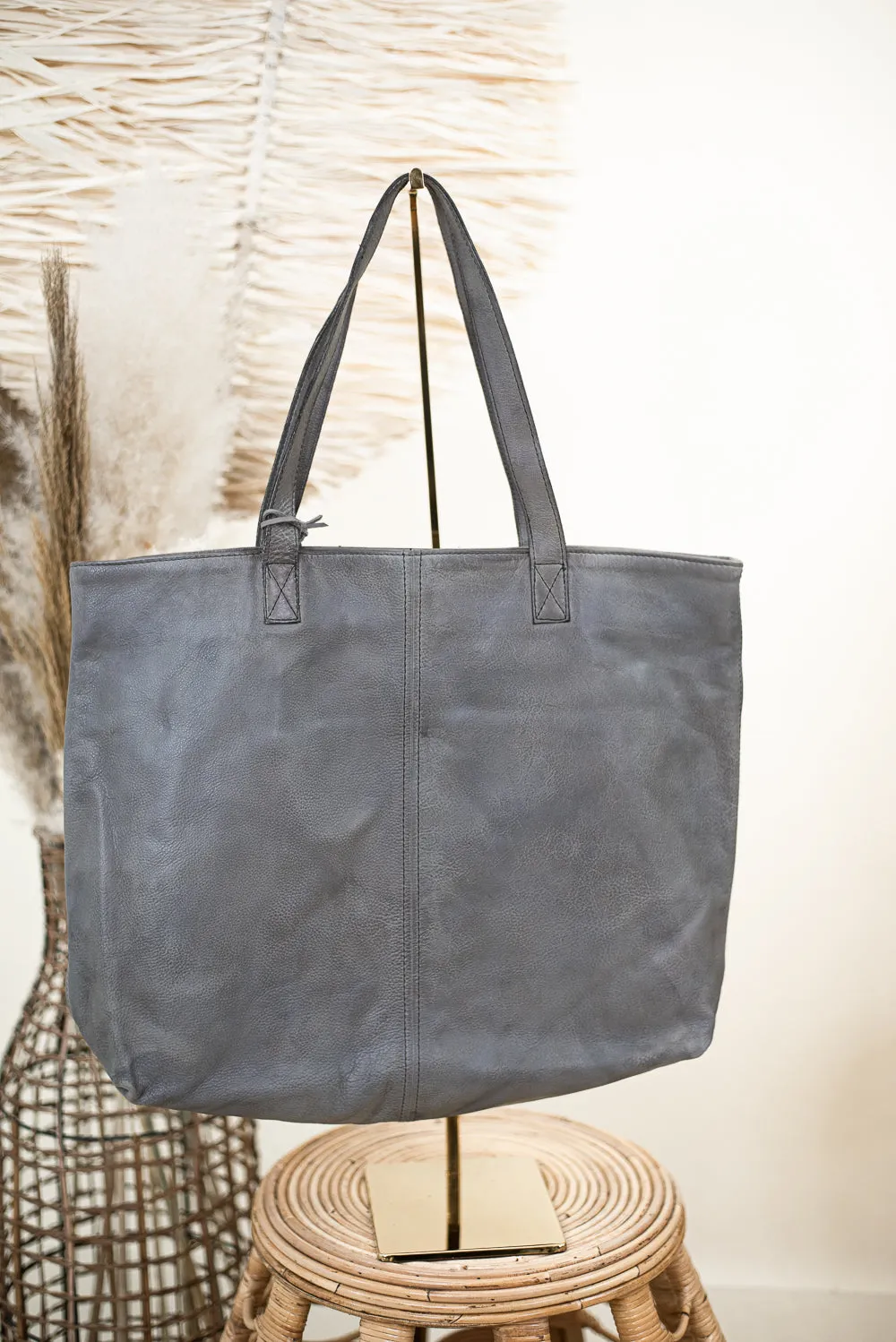 Phoenix Large Leather Shopper Bag, Grey