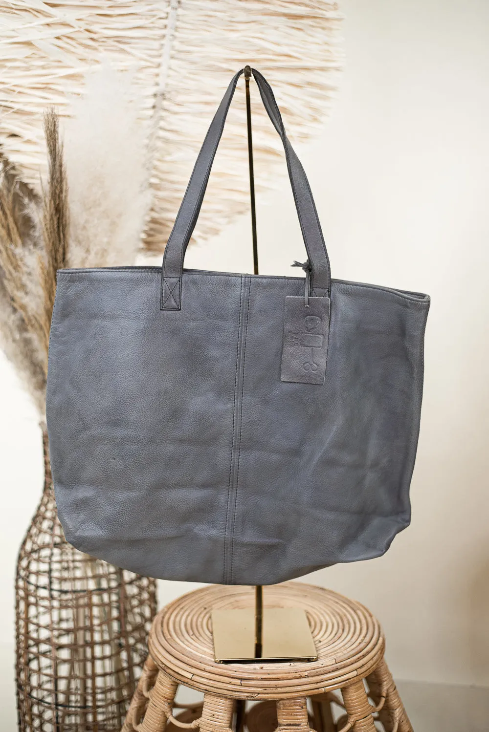 Phoenix Large Leather Shopper Bag, Grey