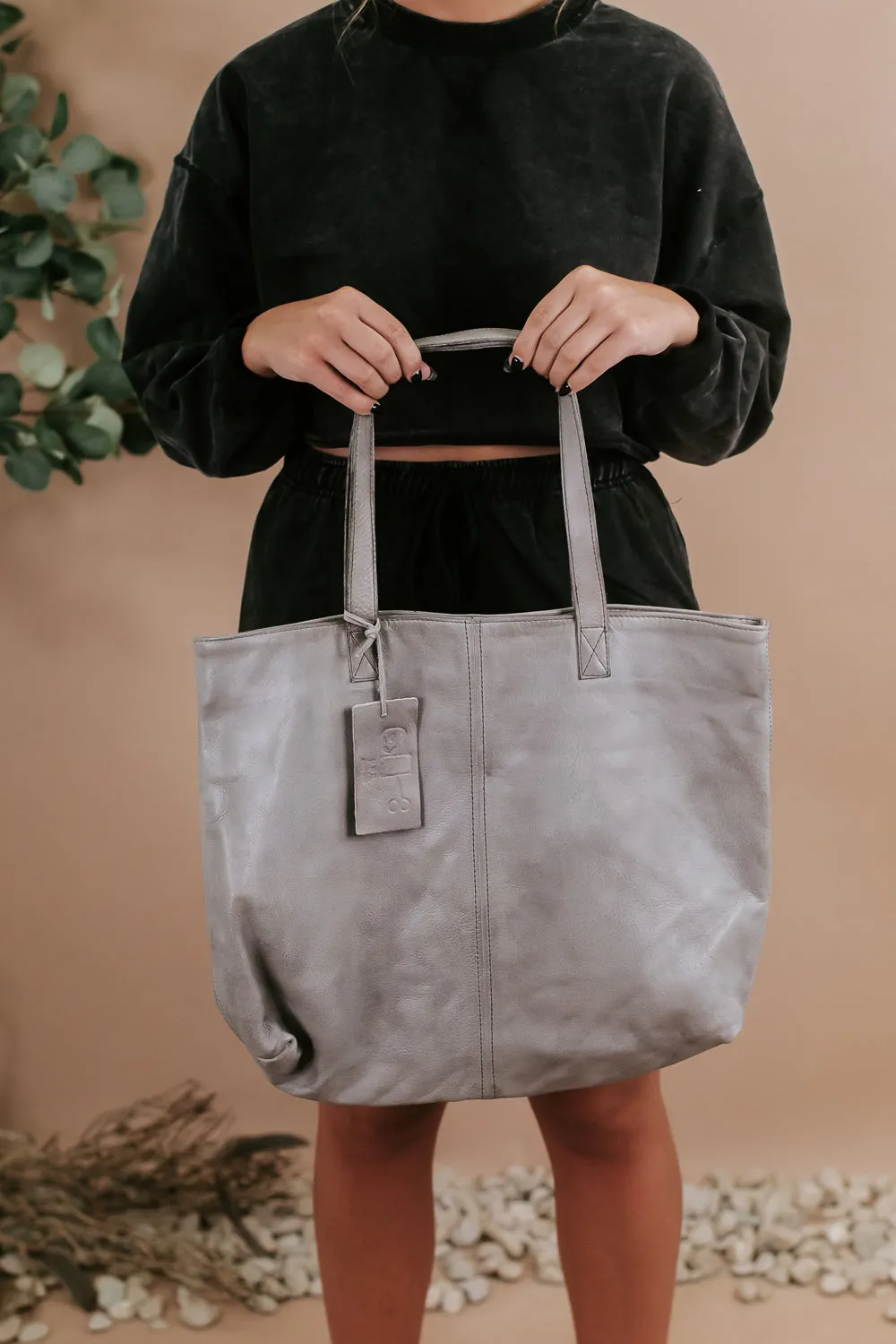 Phoenix Large Leather Shopper Bag, Grey