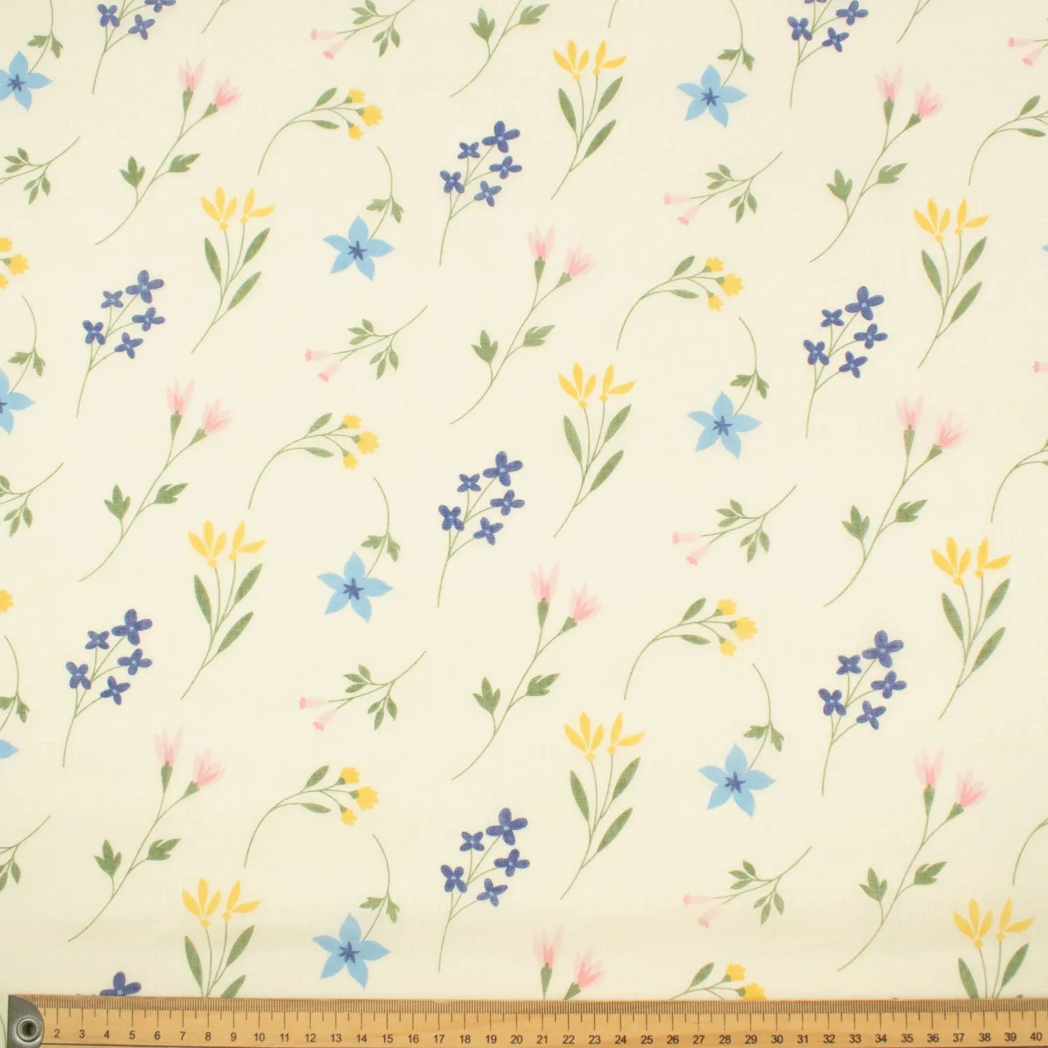 Printed Cotton Voile Design-83 Multicolor flowers on Cream