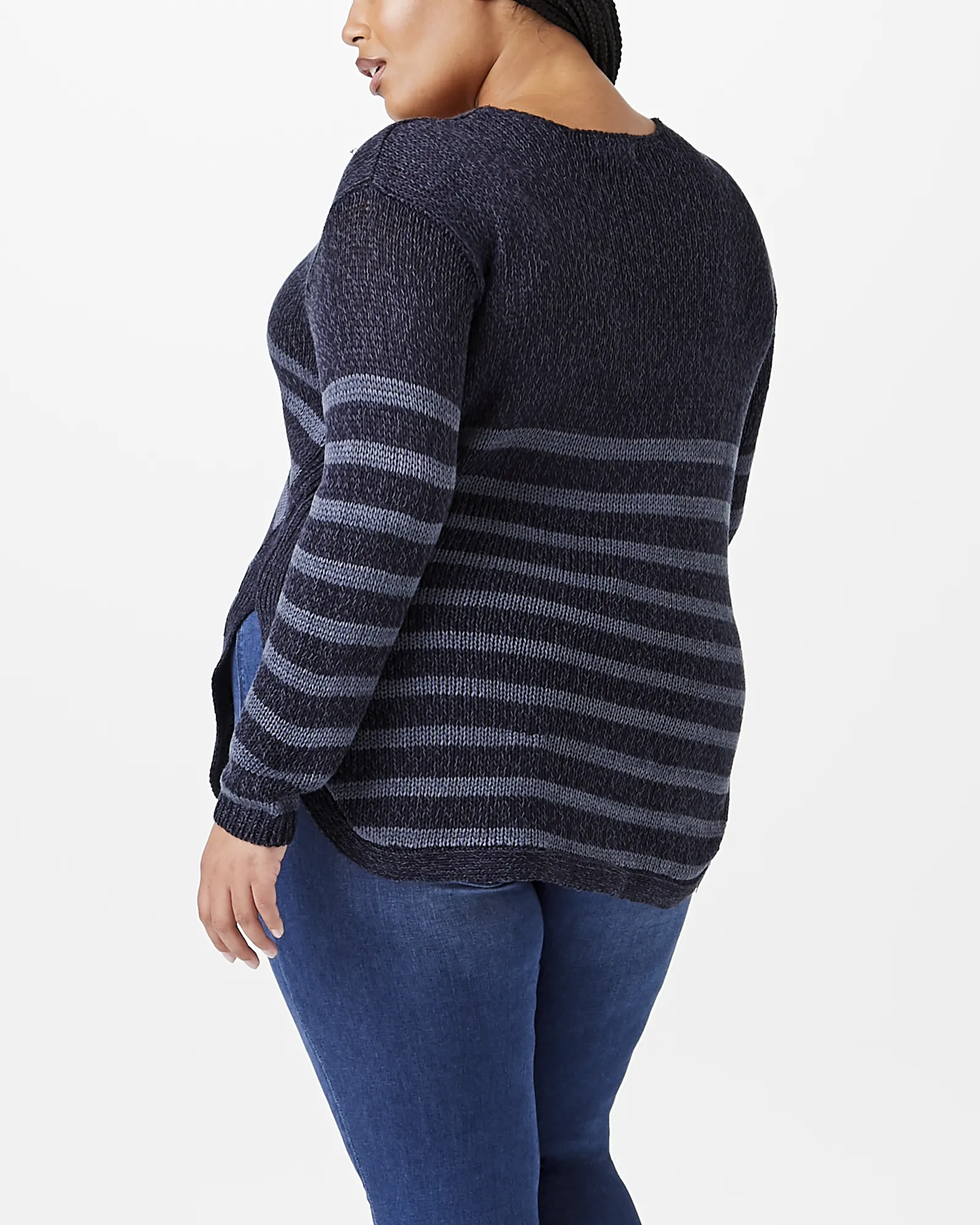 Reagan Striped Round Hem Sweater | Navy / Light Blue