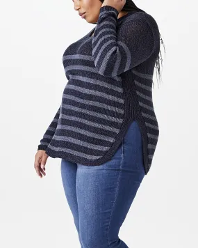 Reagan Striped Round Hem Sweater | Navy / Light Blue