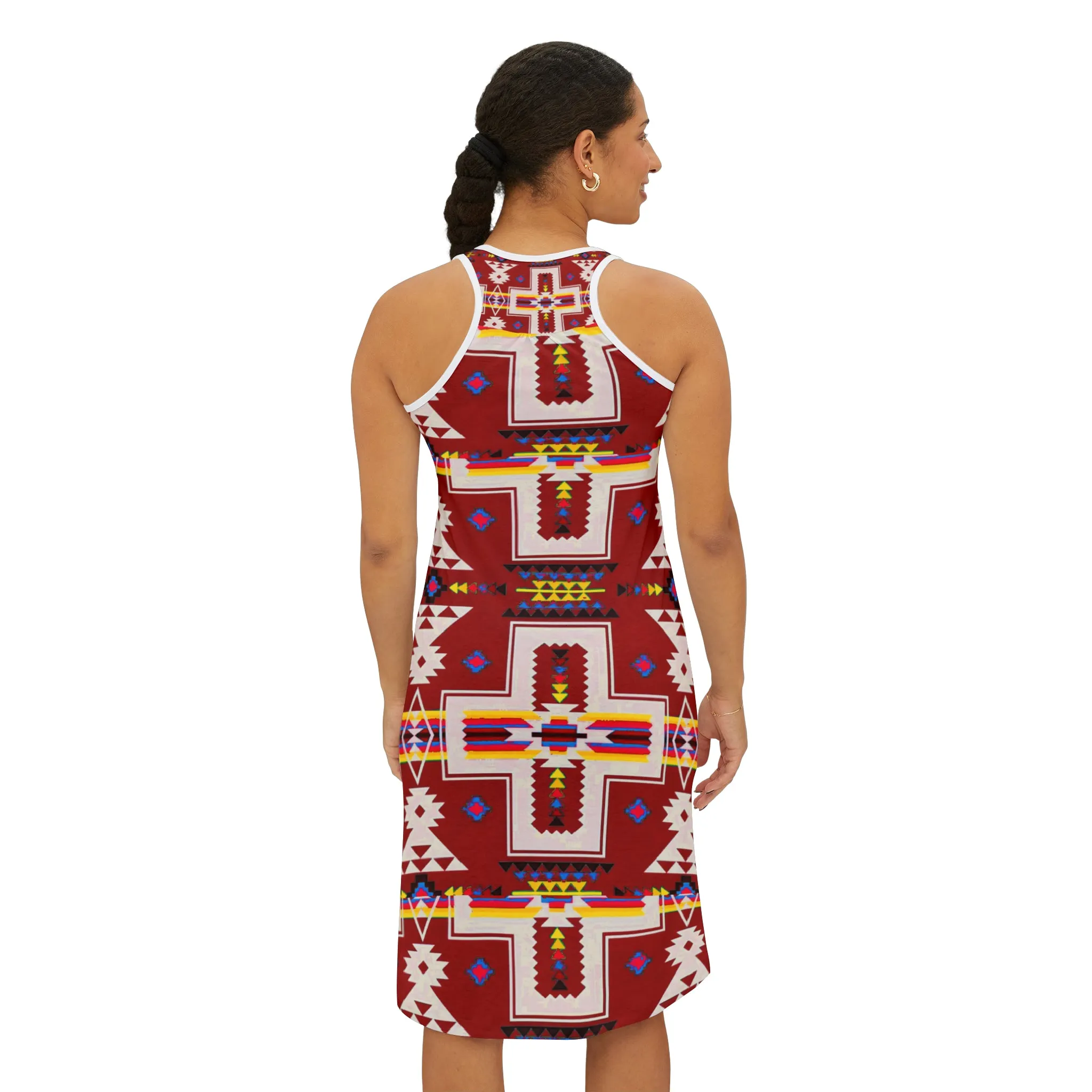 Red native print Women's Racerback Dress (AOP)