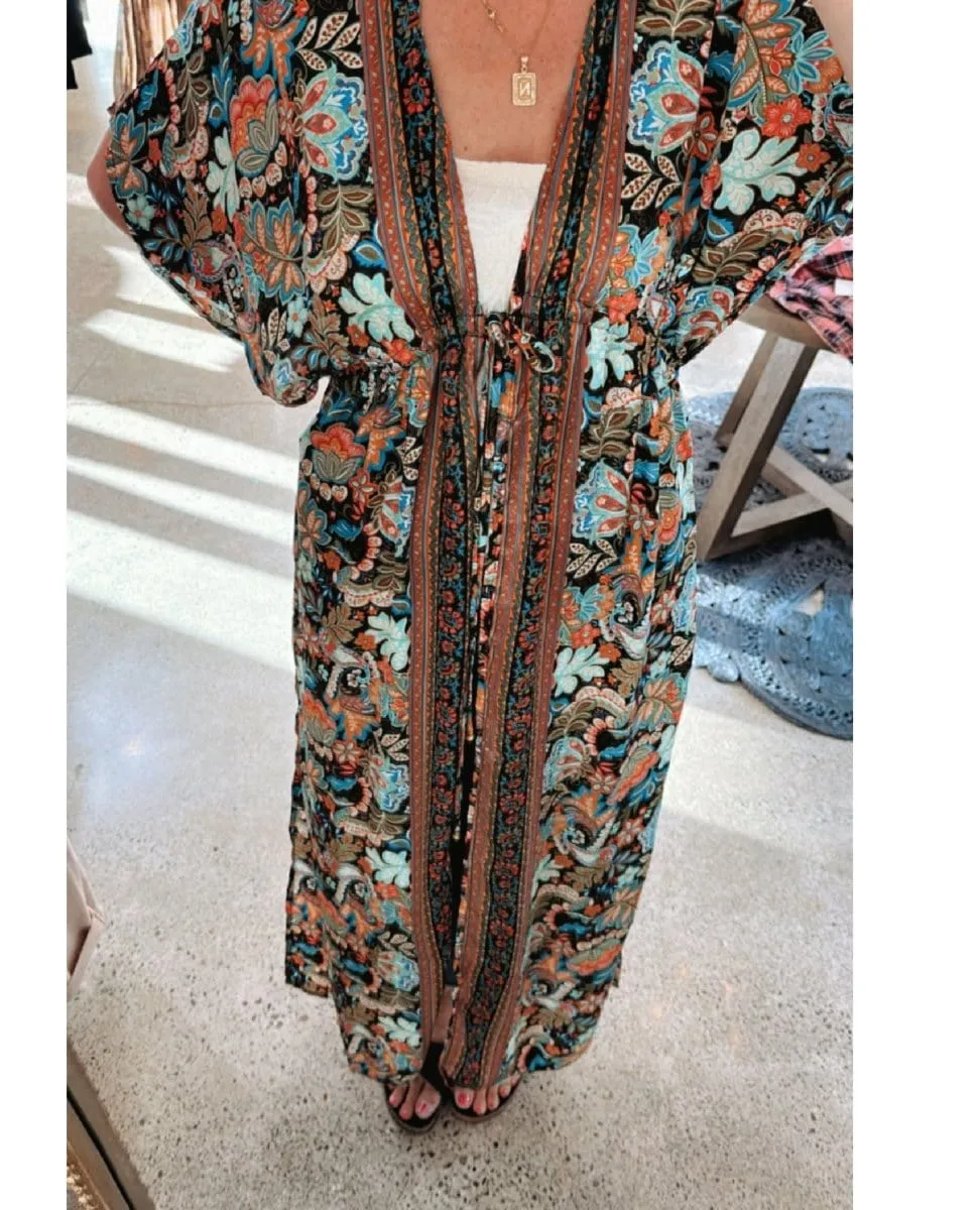 Restocked Colorful Print Kimono Long