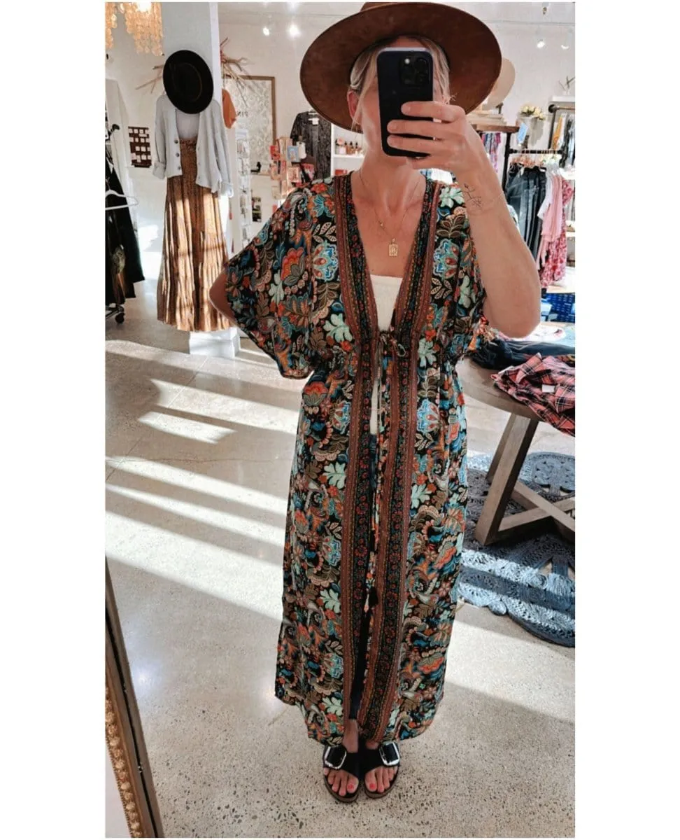 Restocked Colorful Print Kimono Long