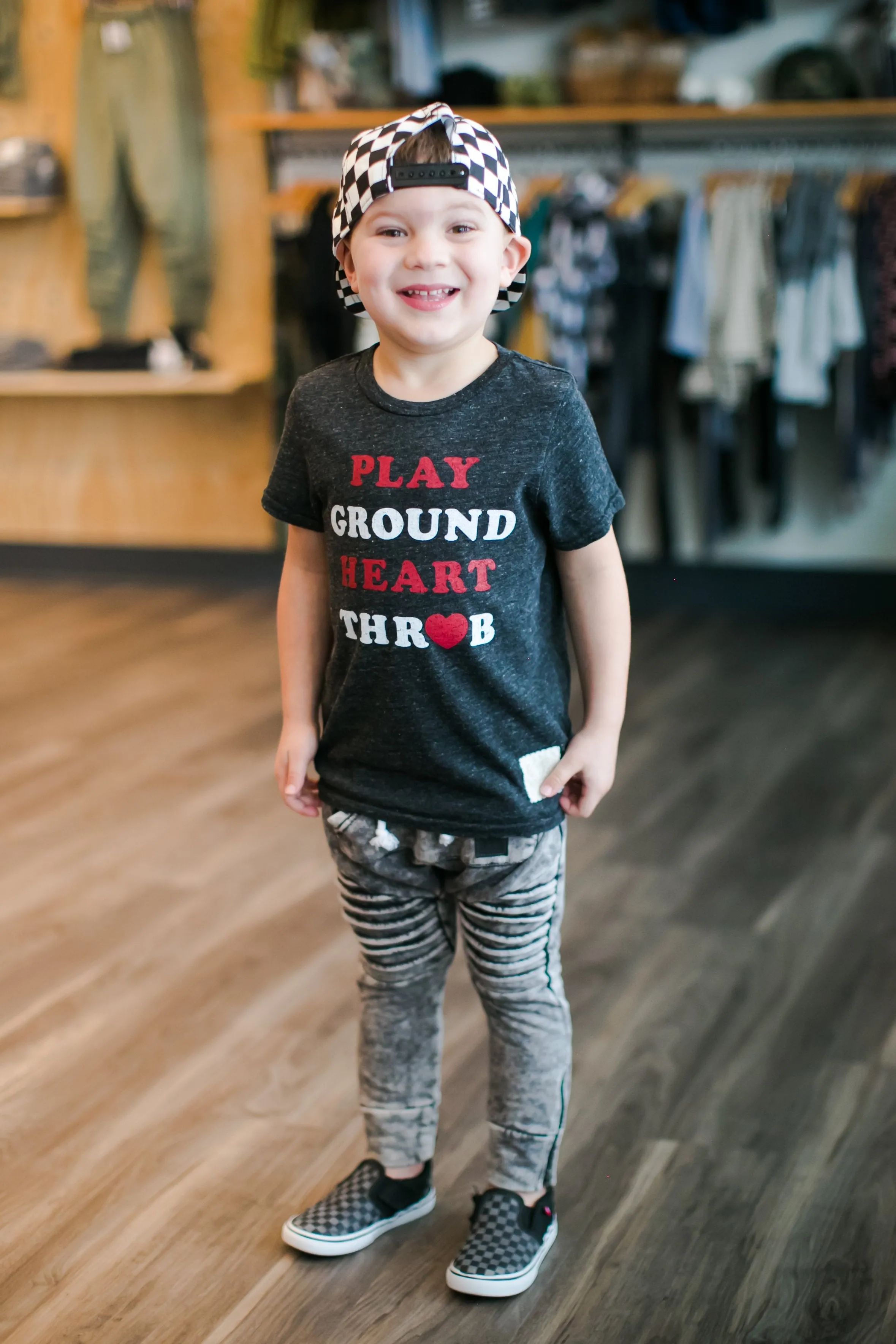 Retro Brand - Playground Heart Throb Tee in Charcoal OR Black