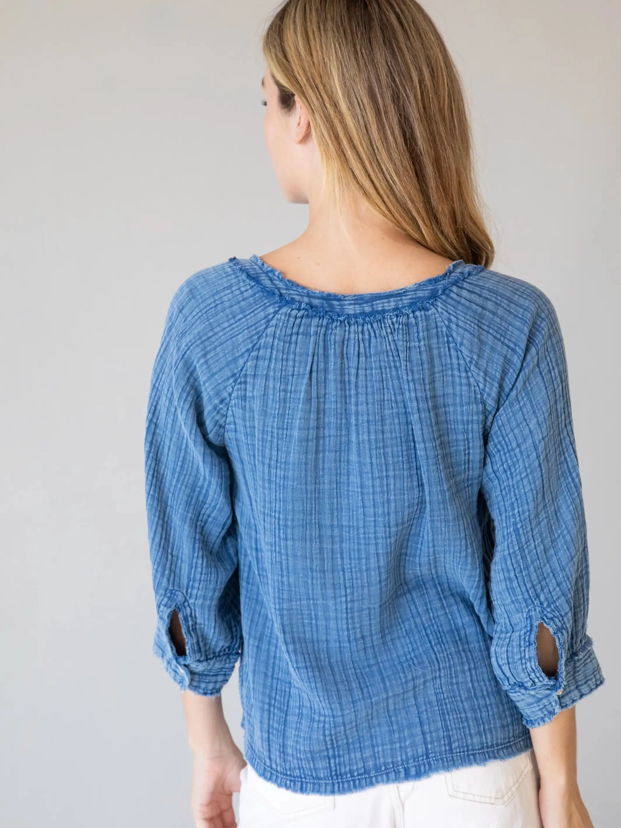 Robyn Cotton Gauze Top - Denim Blue