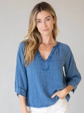 Robyn Cotton Gauze Top - Denim Blue