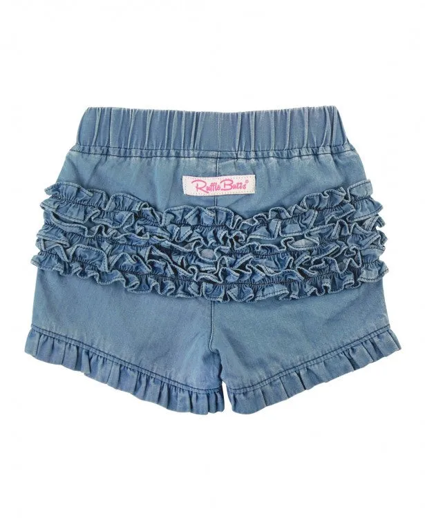 RuffleButts Denim Ruffle Shorts - Light Wash