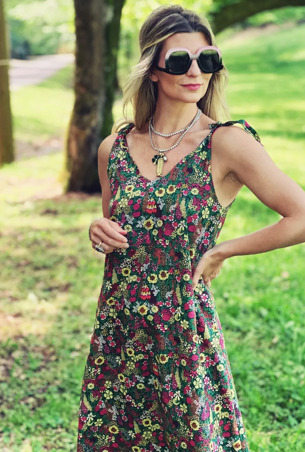 SAMPLE - Tie Tank Dress - MAXI - Green Floral