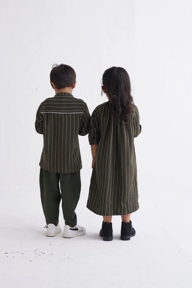 Single Pocket Shirt Co-Ord - Olive Stripe