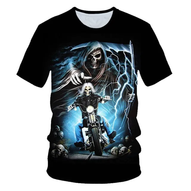 Skull Beauty Rock Cool 3D t shirts Mens Motorcycle Punk 3D Printed T shirt Men Summer