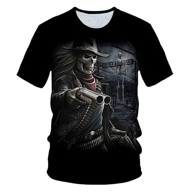 Skull Beauty Rock Cool 3D t shirts Mens Motorcycle Punk 3D Printed T shirt Men Summer