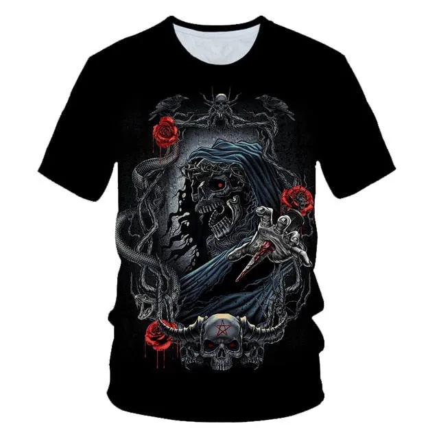 Skull Beauty Rock Cool 3D t shirts Mens Motorcycle Punk 3D Printed T shirt Men Summer