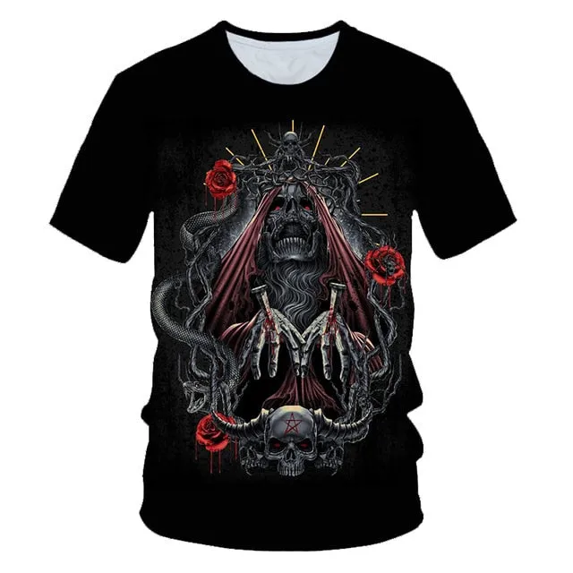 Skull Beauty Rock Cool 3D t shirts Mens Motorcycle Punk 3D Printed T shirt Men Summer