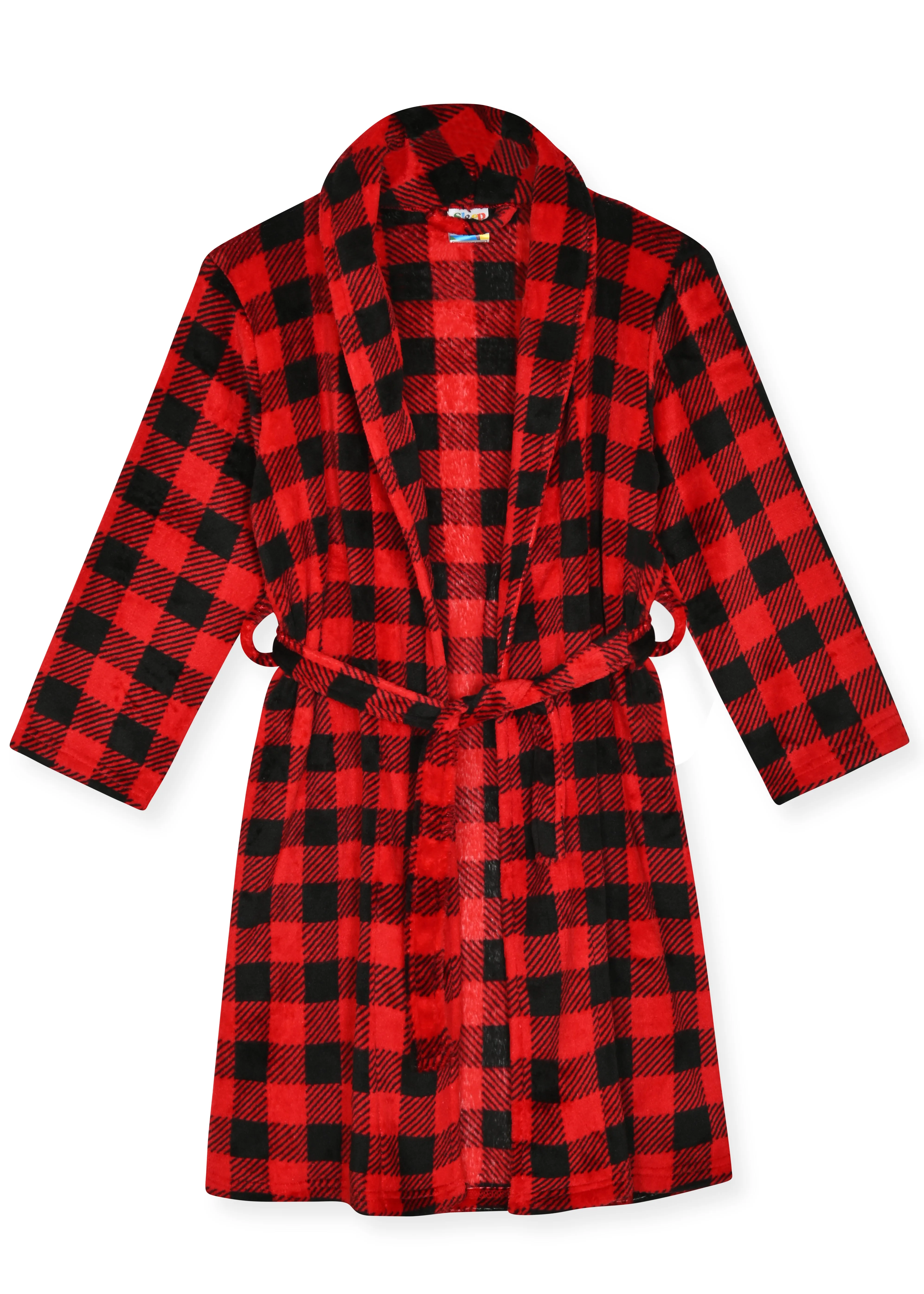 Sleep On It Boys Flannel Fleece Shawl Collar Robe with Matching Slippers - Red Plaid