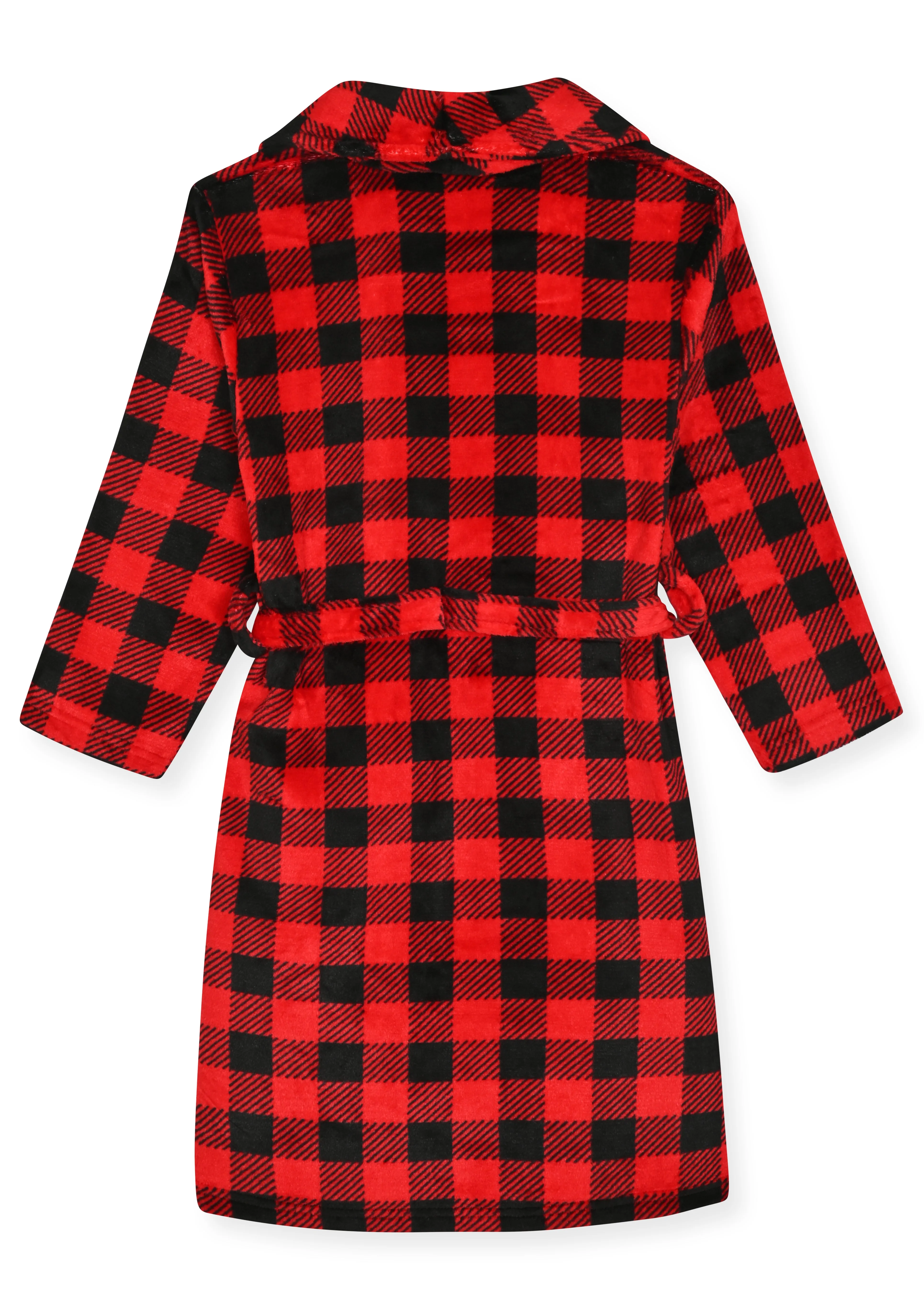 Sleep On It Boys Flannel Fleece Shawl Collar Robe with Matching Slippers - Red Plaid