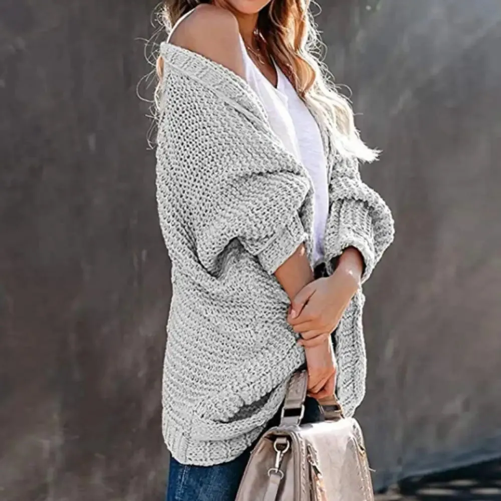 Slouchy Knit Open Front Cardigan for Women