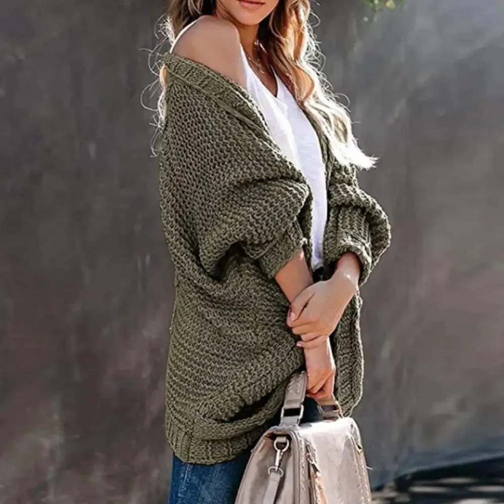 Slouchy Knit Open Front Cardigan for Women