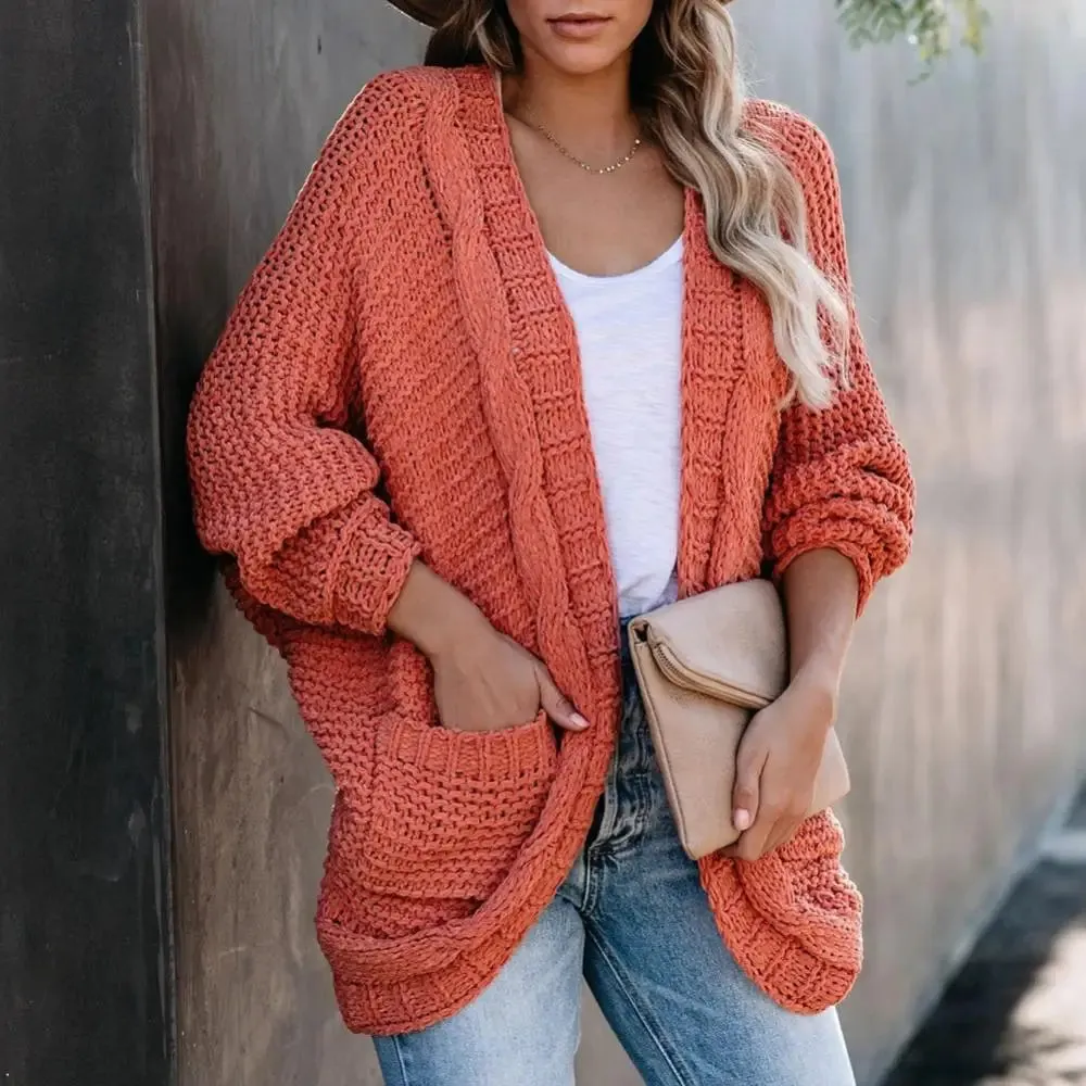 Slouchy Knit Open Front Cardigan for Women