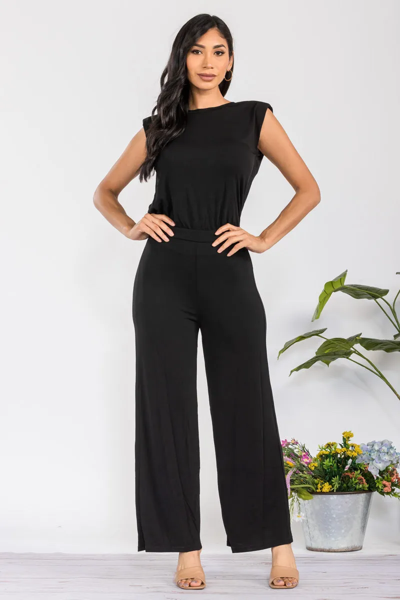 SN0912 - SHORT SLEEVE SOLID JUMPSUIT