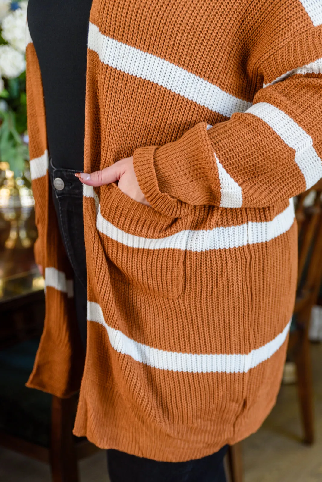 Stay Chill Burnt Orange Striped Cardigan