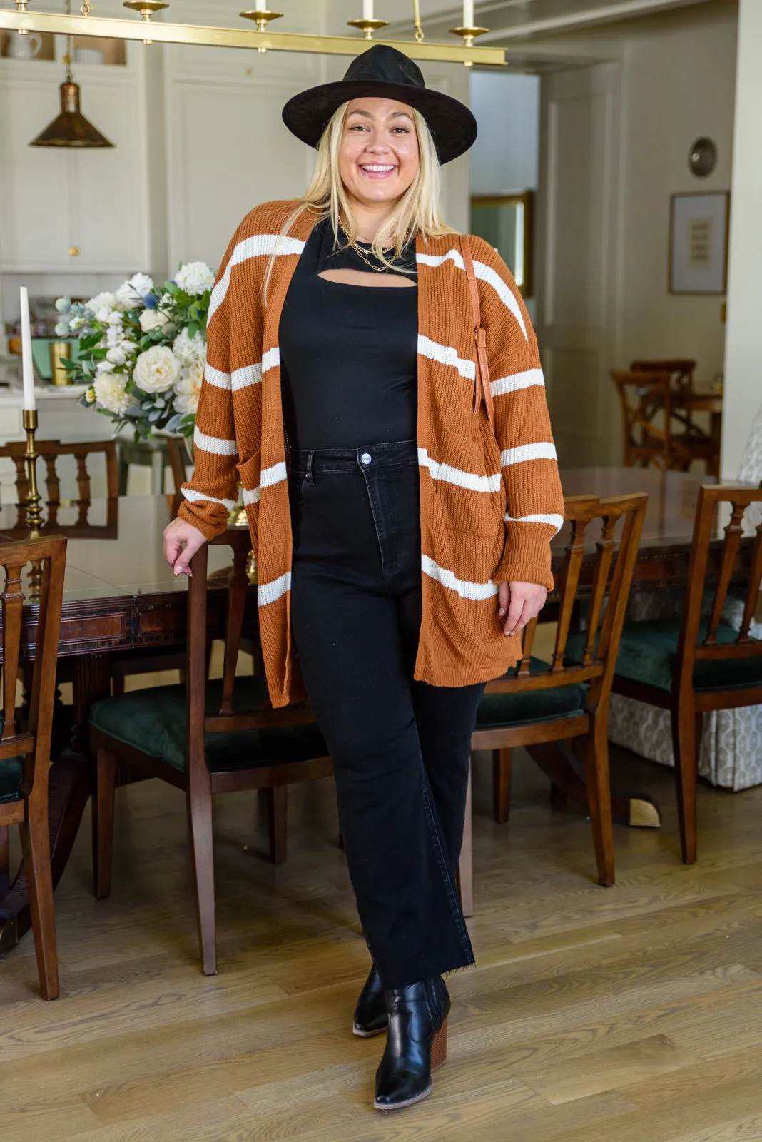 Stay Chill Burnt Orange Striped Cardigan