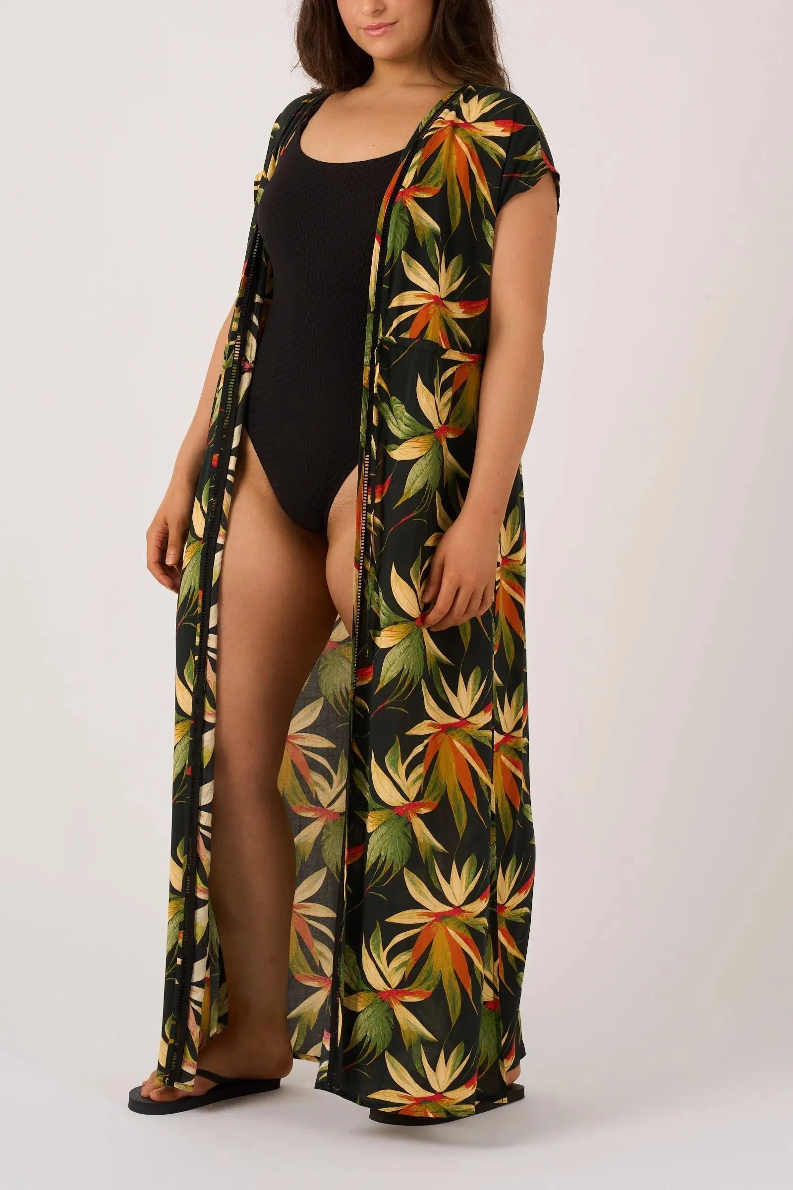 Sustainable Viscose Maxi Kimono - Black Tropico