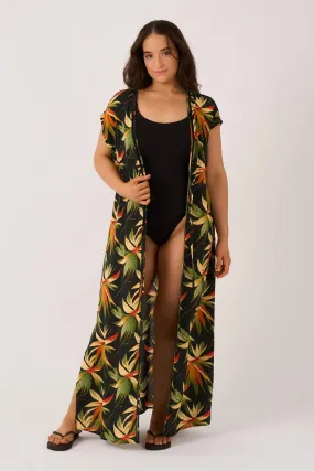 Sustainable Viscose Maxi Kimono - Black Tropico